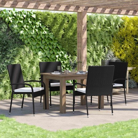 FLASH FURNITURE Black Patio Chairs with Cream Cushions, PK 4 4-TW-3WBE073-CU01CR-BK-GG